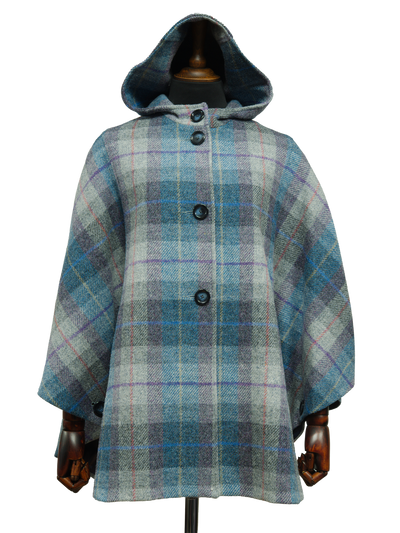 Harris Tweed Ladies Hooded Cape Lavender Check