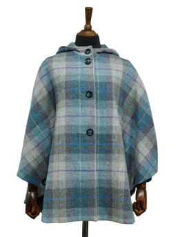 Harris Tweed Ladies Hooded Cape Lavender Check