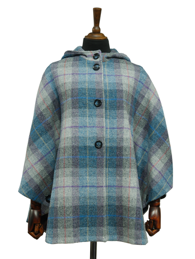 Harris Tweed Ladies Hooded Cape Lavender Check