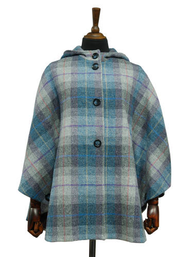 Harris Tweed Ladies Hooded Cape - Lavender Check