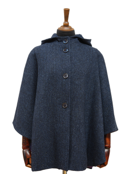Harris Tweed Ladies Hooded Cape Navy Herringbone