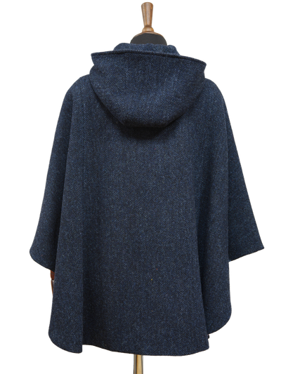 Harris Tweed Ladies Hooded Cape Navy Herringbone