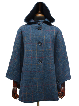 Harris Tweed Ladies Hooded Cape Ocean
