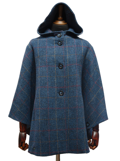 Harris Tweed Ladies Hooded Cape Ocean