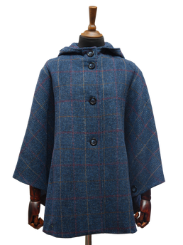 Harris Tweed Ladies Hooded Cape Ocean