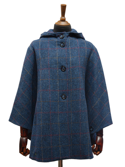 Harris Tweed Ladies Hooded Cape Ocean