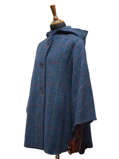 Harris Tweed Ladies Hooded Cape Ocean