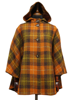 Harris Tweed Ladies Hooded Cape Rust