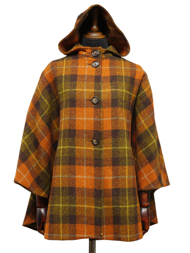 Harris Tweed Ladies Hooded Cape - Rust