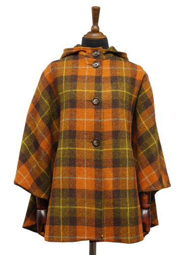 Harris Tweed Ladies Hooded Cape - Rust