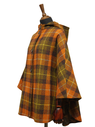 Harris Tweed Ladies Hooded Cape Rust