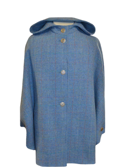 Harris Tweed Ladies Hooded Cape Sky Windowpane (Celtic Buttons)