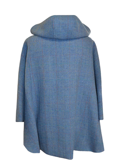 Harris Tweed Ladies Hooded Cape Sky Windowpane (Celtic Buttons)