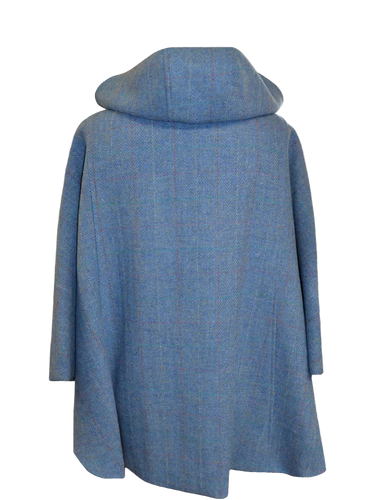 Harris Tweed Ladies Hooded Cape - Sky Windowpane (Celtic Buttons)