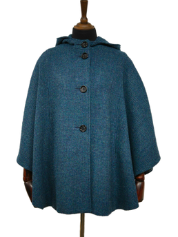 Harris Tweed Ladies Hooded Cape Teal