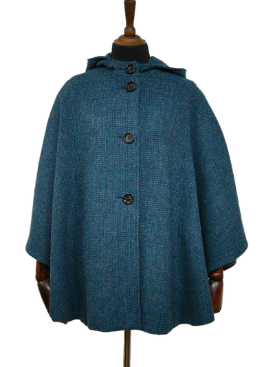Harris Tweed Ladies Hooded Cape Teal