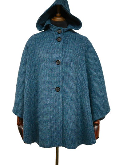 Harris Tweed Ladies Hooded Cape Teal