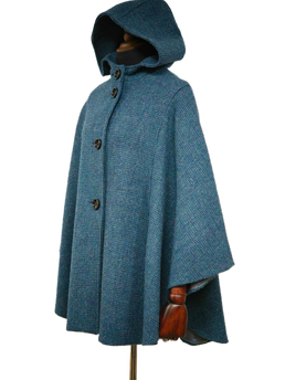 Harris Tweed Ladies Hooded Cape Teal