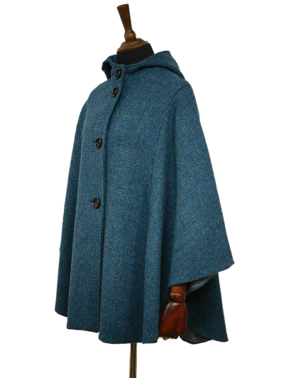 Harris Tweed Ladies Hooded Cape Teal
