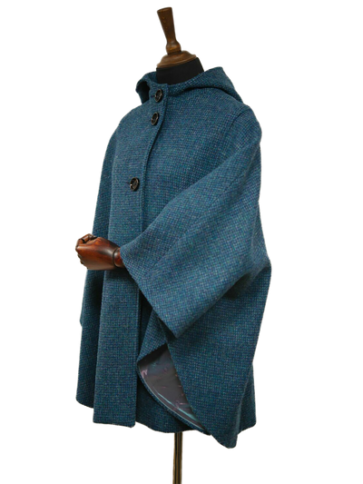 Harris Tweed Ladies Hooded Cape Teal