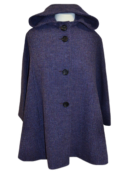 Harris Tweed Ladies Hooded Cape Violet (Black Buttons)