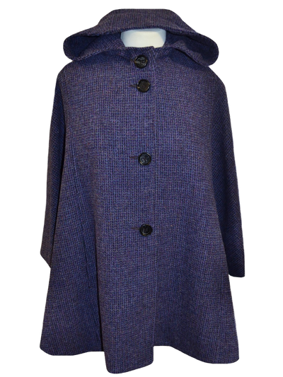Harris Tweed Ladies Hooded Cape Violet (Black Buttons)