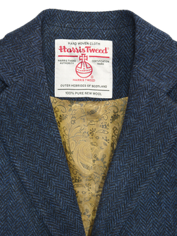 Harris Tweed Ladies Mabel Long Coat Navy Herringbone