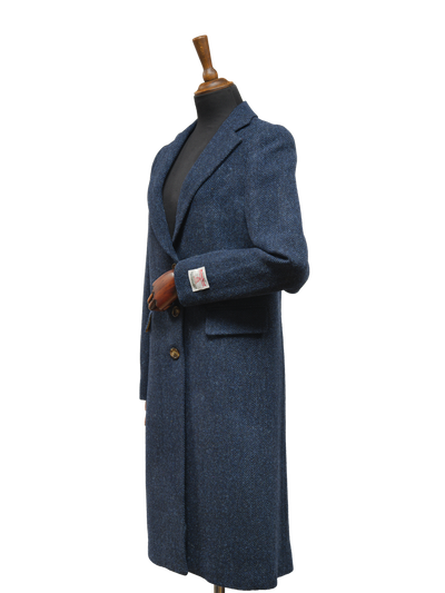 Harris Tweed Ladies Mabel Long Coat Navy Herringbone