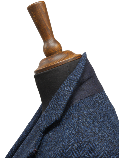 Harris Tweed Ladies Mabel Long Coat Navy Herringbone