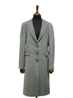 Harris Tweed Ladies Mabel Long Coat Teal Check