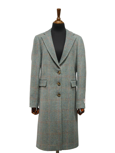 Harris Tweed Ladies Mabel Long Coat Teal Check