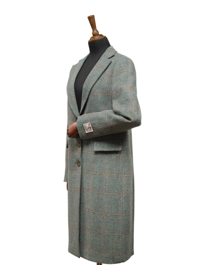 Harris Tweed Ladies Mabel Long Coat Teal Check