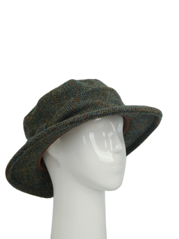 Harris Tweed Melrose Brimmed Hat - Green Herringbone With Overcheck (HH)