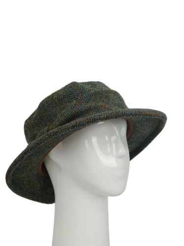Harris Tweed Melrose Brimmed Hat - Green Herringbone With Overcheck (HH)