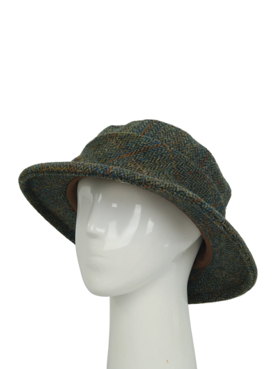 Harris Tweed Melrose Brimmed Hat - Green Herringbone With Overcheck (HH)