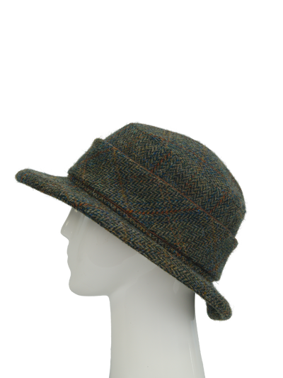 Harris Tweed Melrose Brimmed Hat - Green Herringbone With Overcheck (HH)
