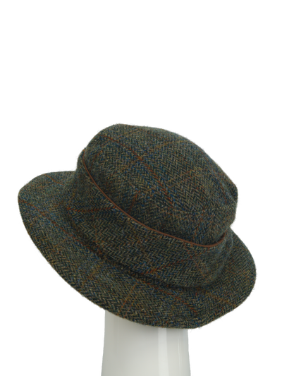 Harris Tweed Melrose Brimmed Hat - Green Herringbone With Overcheck (HH)