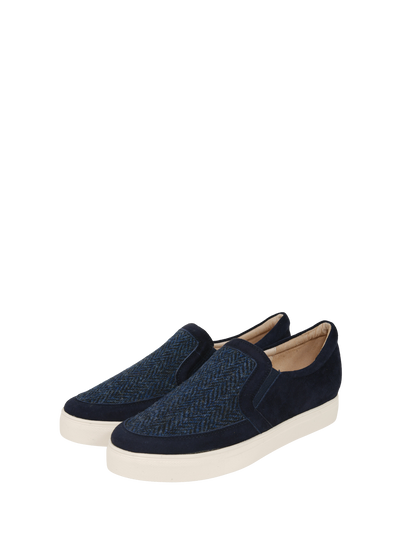 Harris Tweed Ladies Plimsoles Navy Herringbone