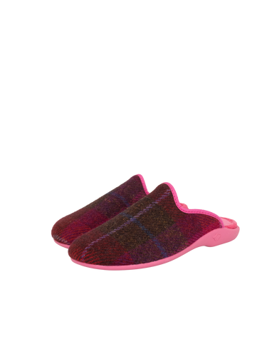 Harris Tweed Ladies Slippers - Cerise Check A031