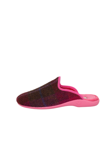Harris Tweed Ladies Slippers - Cerise Check A031