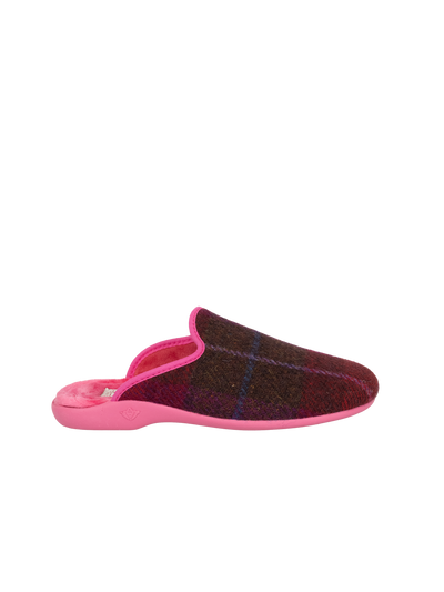 Harris Tweed Ladies Slippers - Cerise Check A031