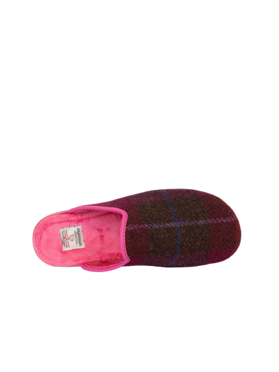 Harris Tweed Ladies Slippers - Cerise Check A031