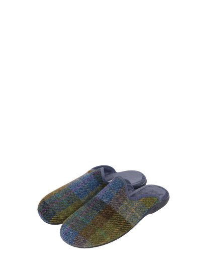 Harris Tweed Ladies Slippers Denim Sage