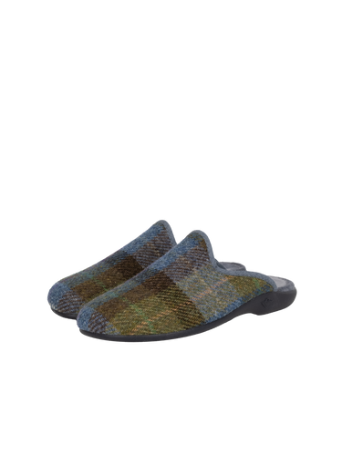 Harris Tweed Ladies Slippers - Denim Sage