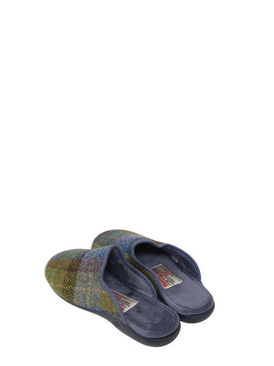 Harris Tweed Ladies Slippers Denim Sage