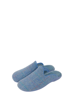 Harris Tweed Ladies Slippers Sky Windowpane
