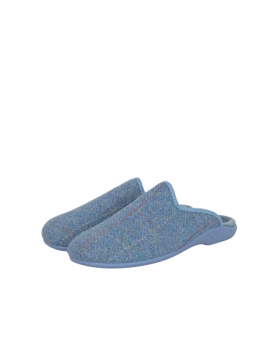 Harris Tweed Ladies Slippers - Sky Windowpane