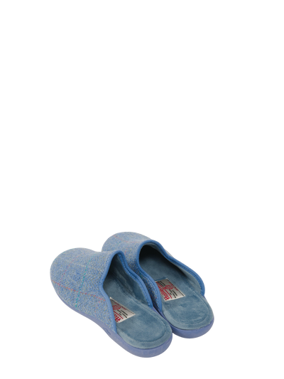 Harris Tweed Ladies Slippers Sky Windowpane