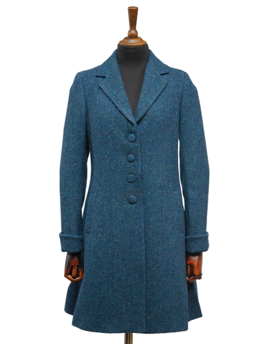 Harris Tweed Ladies Tara Coat - Blue Mix Herringbone