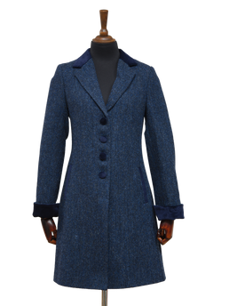 Harris Tweed Ladies Tara Coat Navy Herringbone